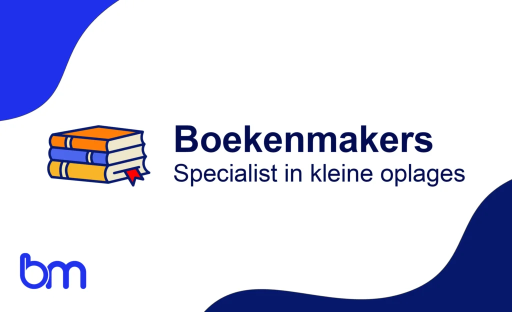 Logo van Boekenmakers met slogan specialist in kleine oplages