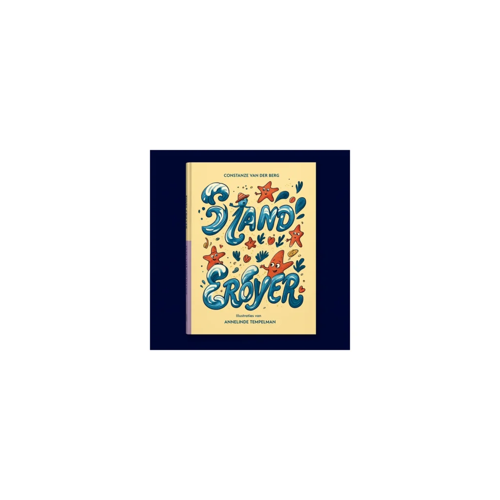 Voorbeeld van gedrukt A5-boek met kleurrijke kinderlijke illustraties – “Zand Erover”.