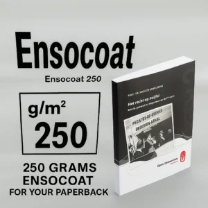 Paperback boek op Ensocoat 250 grams promotiemateriaal